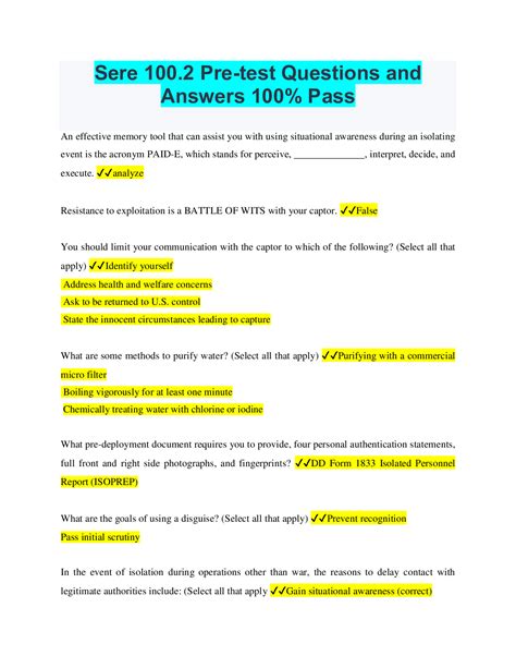 2</b> level a <b>pre</b> <b>test</b> <b>answers</b> with complete solutions. . Sere 1002 pre test answers